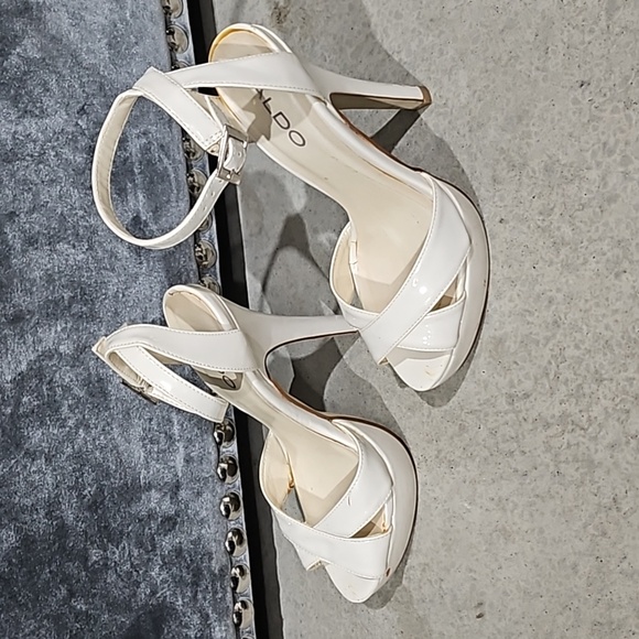 White Peep Toe Ankle Strap Platform - Picture 4 of 6